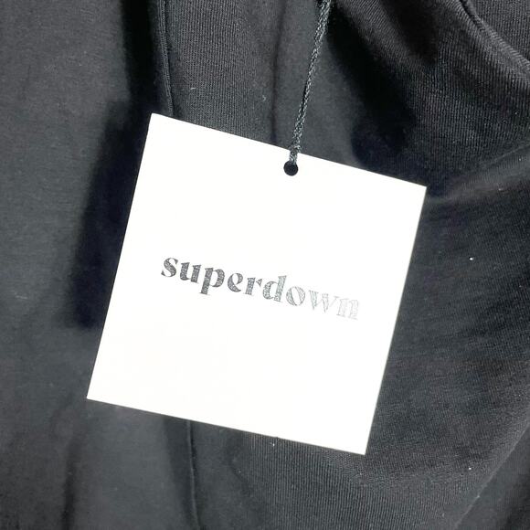 Superdown Katia Cut Out Dress Black Jersey Mini One Long Sleeve Sz L - Picture 9 of 10